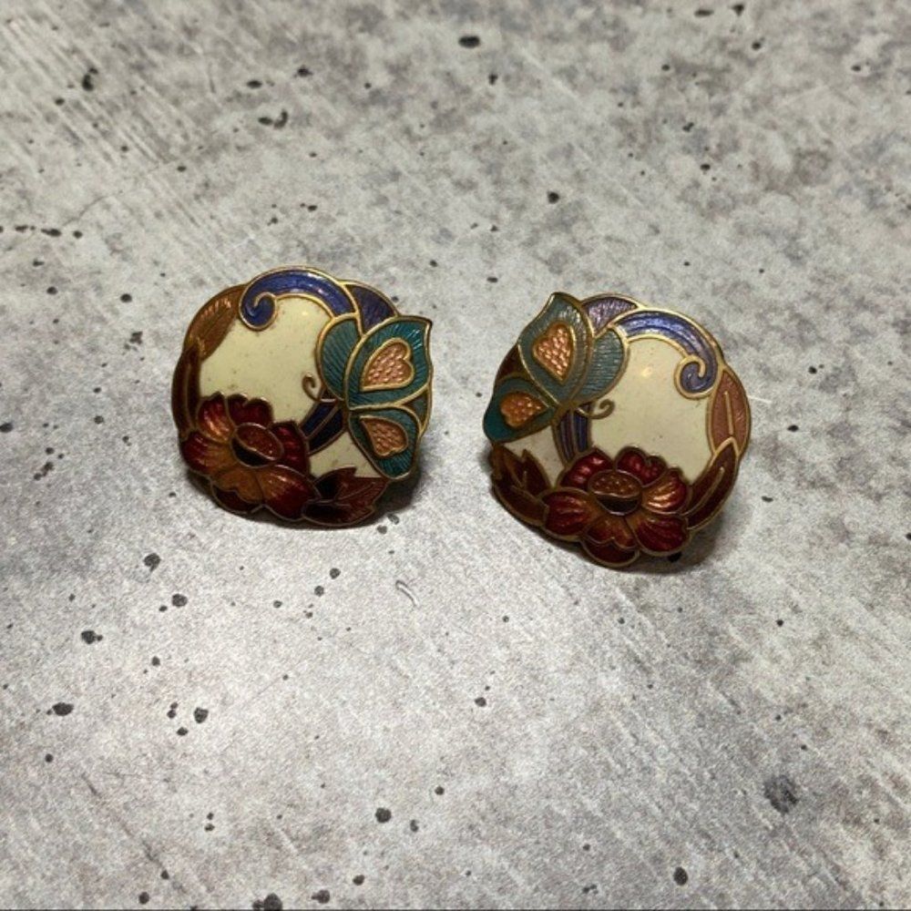 Vintage enamel earrings floral
